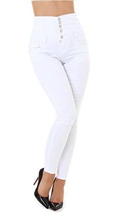 Miss RJ Jeans High Waist Damen Skinny Jeans Jeanshose Corsage Look (Blau, 40) (Weiß, 34) von Miss RJ