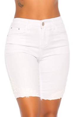 Miss RJ Sommer High Waist Bermuda Jeans mit Deko Häkelspitze 34 von Miss RJ