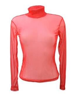 Miss Rouge T-Shirt, Netzstoff, transparent, Rollkragen Gr. 34 DE/38 DE, rot von Miss Rouge