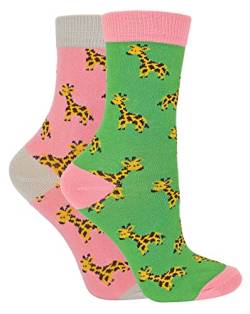 Miss Sparrow 2er Pack Mädchen Bambus Socken Neuheit Lustige Animal Socken | Atmungsaktiv Tier Muster Socken (2-3 Jahre, Giraffen) von Miss Sparrow