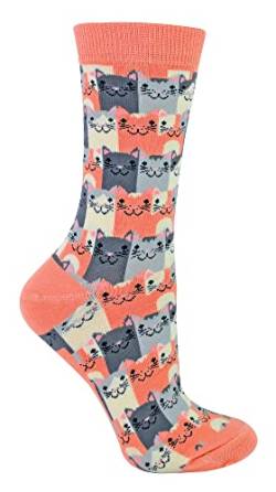 Miss Sparrow Damen Katzensocken Atmungsaktive Neuheit Lustig Gemustert Bambus Tier Socken für Frauen (37-42, Glückliche Katzen (rosa)) von Miss Sparrow