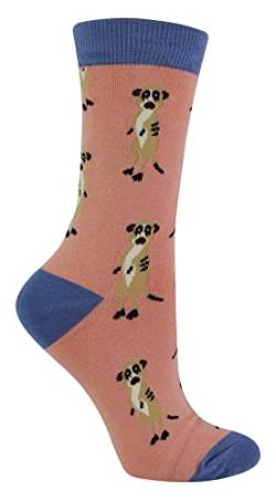 Miss Sparrow - Damen Socken mit Tieremotiv Lustig Bambus Bunt Animal Muster für Erwachsene (37-40, Erdmännchen (Altrosa)) Einheitsgröße von Miss Sparrow