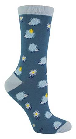 Miss Sparrow - Damen Socken mit Tieremotiv Lustig Bambus Bunt Animal Muster für Erwachsene (37-40, Igel (Blau)) Einheitsgröße von Miss Sparrow