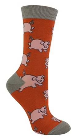Miss Sparrow - Damen Socken mit Tieremotiv | Lustig Bambus Socken mit Bunt Animal Muster für Erwachsene (37-40, Ferkel (Orange)) von Miss Sparrow