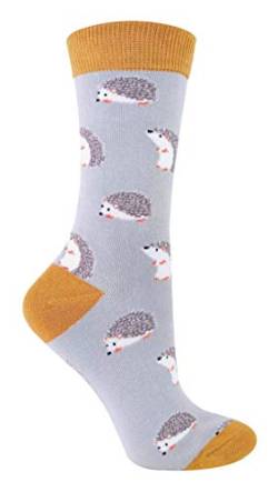 Miss Sparrow - Damen Socken mit Tieremotiv | Lustig Bambus Socken mit Bunt Animal Muster für Erwachsene (37-40, Igel) von Miss Sparrow
