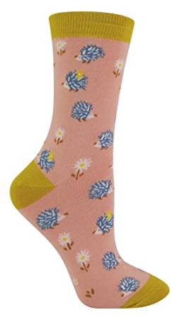 Miss Sparrow - Damen Socken mit Tieremotiv | Lustig Bambus Socken mit Bunt Animal Muster für Erwachsene (37-40, Igel (Altrosa)) von Miss Sparrow