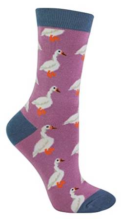 Miss Sparrow - Damen Socken mit Tieremotiv Lustig Bambus Socken mit Bunt Animal Muster für Erwachsene (37-40, Weiße Ente (Mauve)), Einheitsgröße von Miss Sparrow