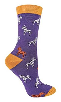 Miss Sparrow - Damen Socken mit Tieremotiv | Lustig Bambus Socken mit Bunt Animal Muster für Erwachsene (37-40, Zebra) von Miss Sparrow