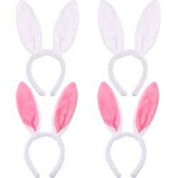 Hasenohren Haarreif,Hase Ohren Haarbänder 4 stücke Rosa und weiß Plüsch Hase Ohren Haarbänder für Ostern Party Hochzeit Geburtstag Kostüm Cosplay von Miss-shop