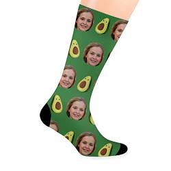 MissChic Personalisiert Foto, Lustige Socken, Legen Sie Ihr Gesicht auf Socken für Unisex, Geschenk für Freuen, Herren, Freundin, Mutter, Schwester, Avocado, XS-L von MissChic