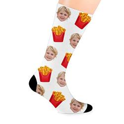 MissChic Personalisiert Foto Socken, Socke mit Gesicht, Lustige Socken, Legen Sie Ihr Gesicht auf Socken für Unisex, Geschenk für Freuen, Herren, Freundin, Mutter, Schwester, Pommes, XS-L von MissChic
