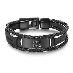 MissChic Personalisiertes Armband, Namensarmband, Lederarmband Herren mit Gravur,Armbänder für Mann männer damen von MissChic