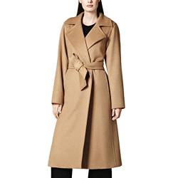 MissFox Damen Faux Wollmantel Klassischer Camel Farbe Lange Mantel mit Gürtel Wintermantel Outwear von MissFox