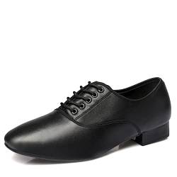 MissFox Tanzschuhe Herren Leder Latein Tanz Schuhe Schwarz Tango Schuhe mit Ledersohle für den Innenbereich 38-45 von MissFox