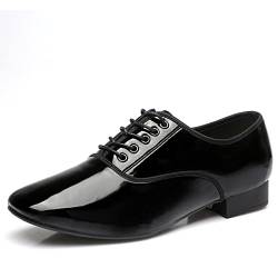 MissFox Tanzschuhe Herren Leder Latein Tanz Schuhe Schwarz Tango Schuhe mit Ledersohle für den Innenbereich 38-45 von MissFox