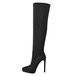 MissHeel Damen Overknees Plateau Stiefel Langschaft Stiletto Absatz Schwarz 39 EU von MissHeel