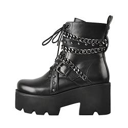 MissHeel Goth Plateau Knöchelstiefel Kurzschaft Stiefeletten Blockabsatz Profilsohle Metall Ketten Schwarz EU 41 von MissHeel