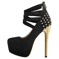 MissHeel Plateau Mary Janes Riemchenpumps Nieten Gold Schwarz Faux Suede EU 44 von MissHeel