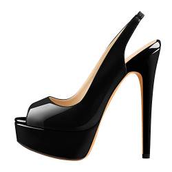 MissHeel Plateau Slingbacks High Heels Stilettos Damenschuhe Abendschuhe Schwarz Lack EU 37 von MissHeel