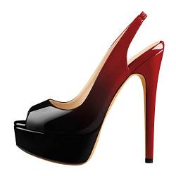 MissHeel Plateau Slingbacks High Heels Stilettos Damenschuhe Abendschuhe Schwarz Rot Farbverlauf EU 37 von MissHeel