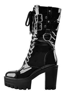 MissHeel Plateau Stiefeletten Halbstiefel Schürstiefel Gothische Kurzschaft Stiefel Blockabsatz Punk Stil Schwarz EU 37 von MissHeel