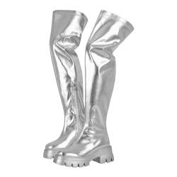 MissHeel Plateau Stretch-Stiefel Elastische Stiefel Overknee Combat Boots Silber EU 44 von MissHeel