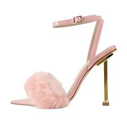 MissHeel Women's High Heels Elegant Stilettos Sandals with Faux Fur Buckle Strap Summer Shoes pink EU 36 von MissHeel