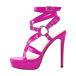 MissHeel Women's Platform Sandals with Ankle Buckle Sexy Cool Stilettos Gothic Pink Rosa EU 37 von MissHeel
