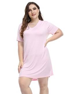 Damen Plus Size Nachthemden Weich Übergröße Schlafshirt Nachtshirt Schlafkleid V Ausschnitt Modal Nachtwäsche, Pink 1, 4X von MissNina