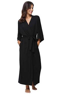 Damen Soft Robes Lange Bademäntel Kimonos Nachtwäsche Morgenmantel, schwarz, X-Large von MissNina