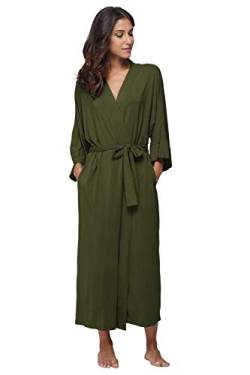 Weiche Bademäntel für Damen, lang, Kimonos, Nachtwäsche, Morgenmantel, einfarbig, Grün (Army Green), Small von MissNina