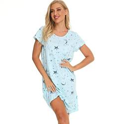 Misscoo Damen Nachthemd Kurzarm, Nachtkleid Baumwolle Schlafshirt Nachtwäsche Lounge Loose Rundhals Pyjama Für Strandkleid Sommer S-XL von Misscoo