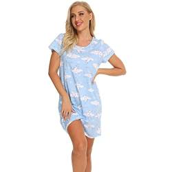 Misscoo Damen Nachthemd Kurzarm, Nachtkleid Damen Baumwolle Schlafshirt Damen Kurzarm Nachtwäsche Damen Lounge Loose Rundhals Damen Pyjama Für Damen Strandkleid Sommer S-XL von Misscoo