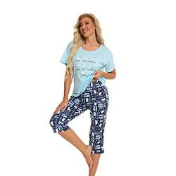 Misscoo Damen-Pyjama-Set, ärmellos, Loungewear, Capri-Hose für Damen, Mädchen, Studenten, Baumwolle, Frühlingssommer-Pyjama-Set, Nachtwäsche Gr. 36, #3 von Misscoo