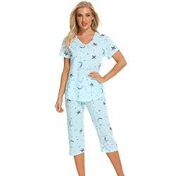 Misscoo Damen-Pyjama-Set, ärmellos, Loungewear, Capri-Hose für Damen, Mädchen, Studenten, Baumwolle, Frühlingssommer-Pyjama-Set, Nachtwäsche Gr. 36, #8 von Misscoo