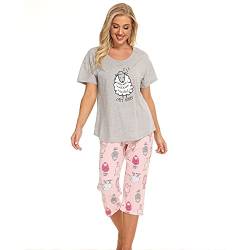 Misscoo Damen-Pyjama-Set, ärmellos, Loungewear, Capri-Hose für Damen, Mädchen, Studenten, Baumwolle, Frühlingssommer-Pyjama-Set, Nachtwäsche Gr. 38, #4 von Misscoo