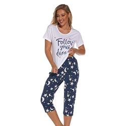 Misscoo Damen-Pyjama-Set, ärmellos, Loungewear, Caprihose für Damen, Mädchen, Studenten, Baumwolle, Frühjahr, Sommer, Pyjama-Set, Nachtwäsche, # 10, 38 von Misscoo