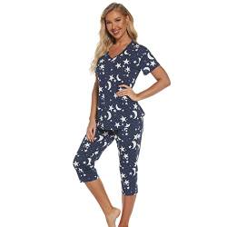 Misscoo Damen Pyjama Set Ärmellos Loungewear Caprihose für Frauen Damen Mädchen Studenten Baumwolle Frühling Sommer Pyjama Set Nachtwäsche Nighty, # 12, XX-Large von Misscoo