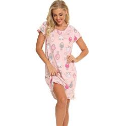 Misscoo Nachthemd Damen Kurzarm Schaf - Nachthemden für Damen Kurz Rosa Pyjama Sommer Baumwolle Sleepwear Cartoon Styling Nachtwäsche für Damen L von Misscoo