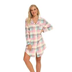 Misscoo Nachthemd Damen Langarm - Schlafhemd Button-Down Frauen Baumwoll Schlafhemd Langarm Nachthemd Flanell Nachthemd Plaid Grün L von Misscoo