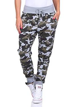 121 Shirtella Damen Camouflage Militär Hose Sweatpants Jogginghose Baumwolle Freizeithose Sweathose mit Gummibund Grau von Mississhop