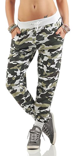 121 Shirtella Damen Camouflage Militär Hose Sweatpants Jogginghose Baumwolle Freizeithose Sweathose mit Gummibund Weiß von Mississhop