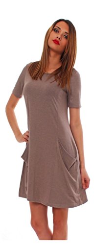 65-14 Tunika Langarmkleid Damen Minikleid Kurzarmkleid Kleid mit Taschen Cappuccino Kurzarm XL von Mississhop