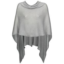 Mississhop 221 Damen Poncho Cape Überwurf Strickjacke feiner weicher Strick Pullover Herbst Winter One Size Grau von Mississhop