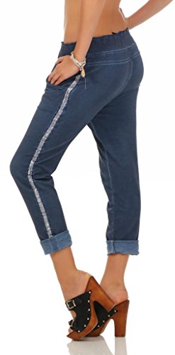 Mississhop 230 Damen Hose Freizeithose Baumwollhose Boyfriend mit Seitlichen Glitzerstreifen Blau von Mississhop