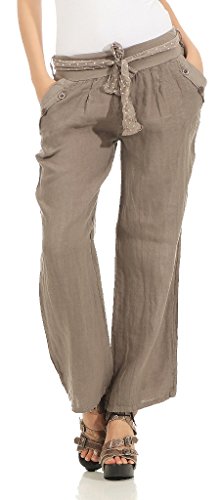 Mississhop 269 Damen Leinenhose Freizeithose 100% Leinen Hose Elegante Stoffhose Fango XL von Mississhop