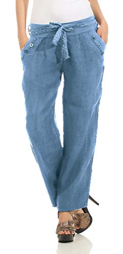 Mississhop 269 Damen Leinenhose Freizeithose 100% Leinen Hose Elegante Stoffhose Jeansblau 2XL von Mississhop