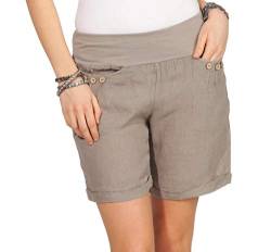 Mississhop 293 Damen Leinenshorts Bermuda lockere Kurze Hose Freizeithose 100% Leinen Shorts mit DREI Knöpfen Sommer Strand Fango 2XL von Mississhop