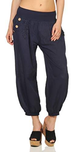 Mississhop 297 Damen leichte einfarbige Hose Sommerhose Haremshose Ballonhose Pluderhose Pumphose Aladinhose Sommer Uni Baggy Pants Dunkelblau von Mississhop