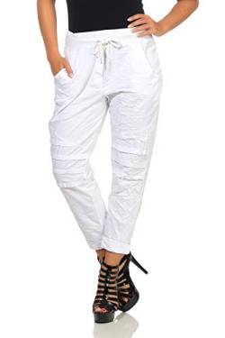 Mississhop 325 Damen Hose Freizeithose Stoffhose Elegante Haremshose im Birker Look Weiß von Mississhop